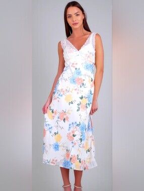 TRIXXI | Women's White Floral Satin Lace Bodice Maxi Dress